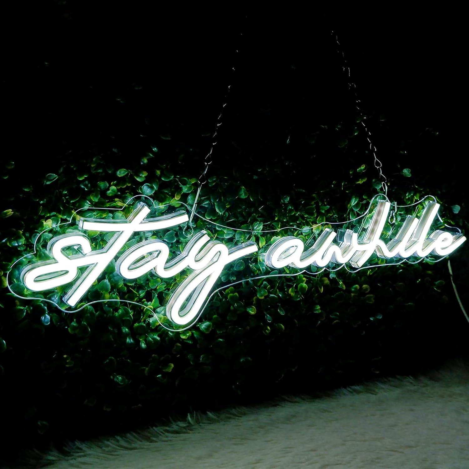 Wall Decor Lighting - لافتات نيون 'Stay Awhile' مع إضاءة