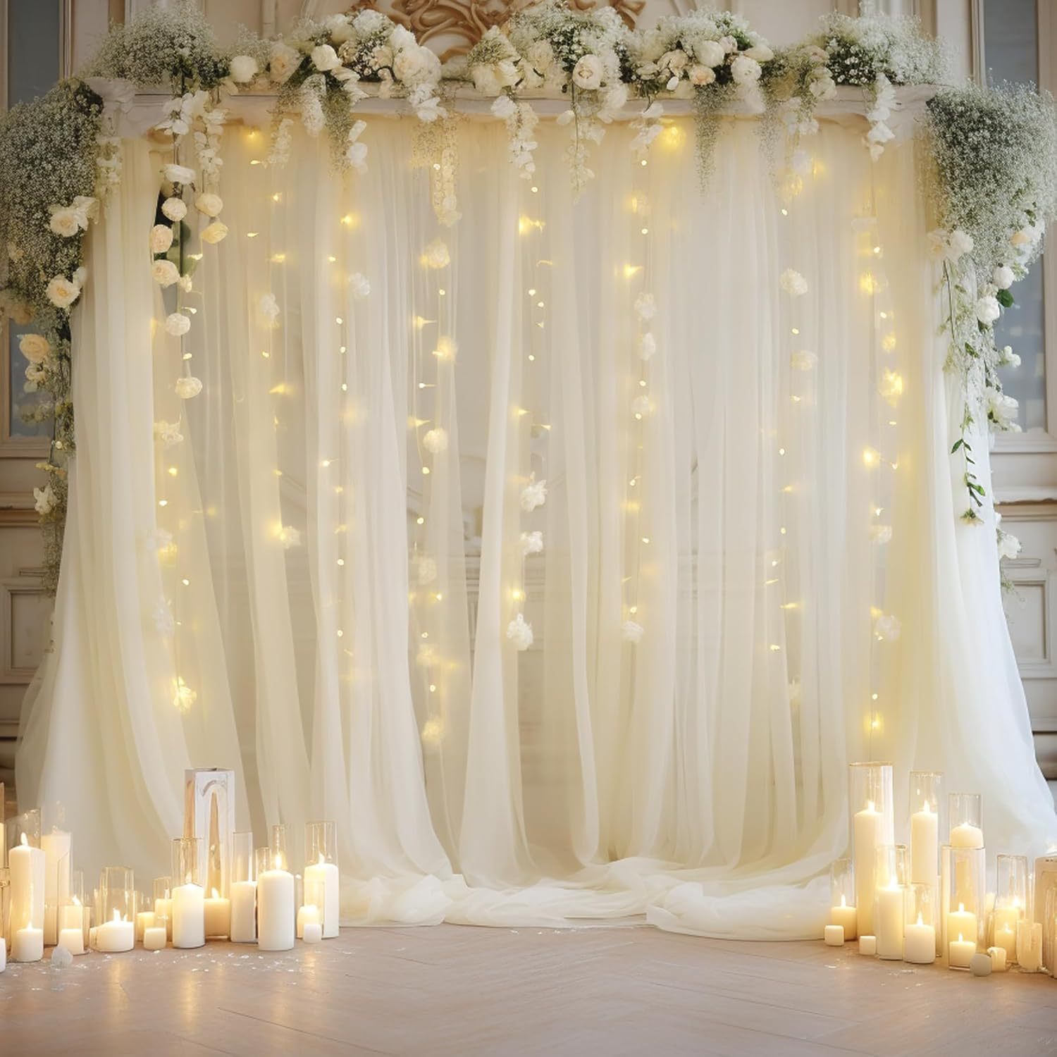Lighting Decor Photos - مجموعة خلفية من التول للزفاف، قطعتان