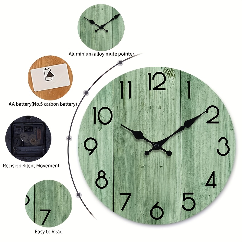 ساعة حائط دائرية بنمط خشبي أخض - مراجعة Lighting Home Decor Wall Clocks وسعره